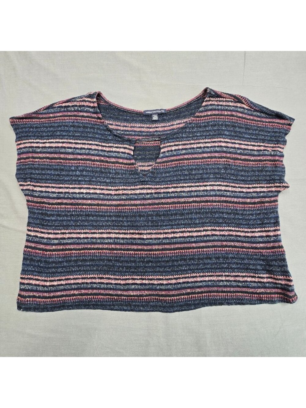 American Eagle Outfitters Small Knit Striped Boxy Cropped Top Blue Pink Boho